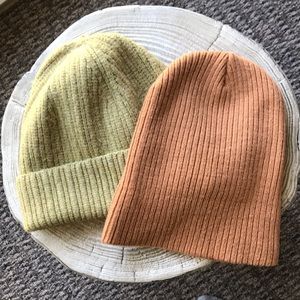 Warm rust and sage olive beanies